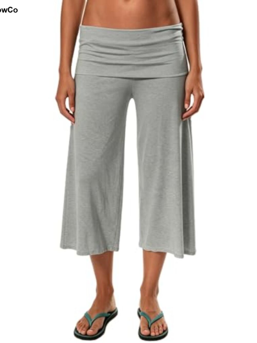 Wide Leg Fold Over Capri Pants Low Rise Flowy Cotton Yoga Pants